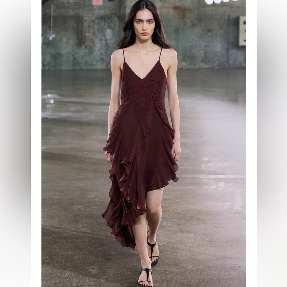 Zara ZW Collection Embroidered Asymmetric Dress